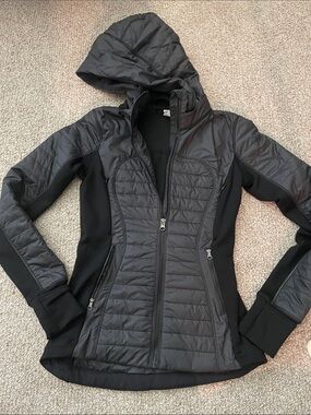 lululemon athletica Black Quilted Hooded Jacket